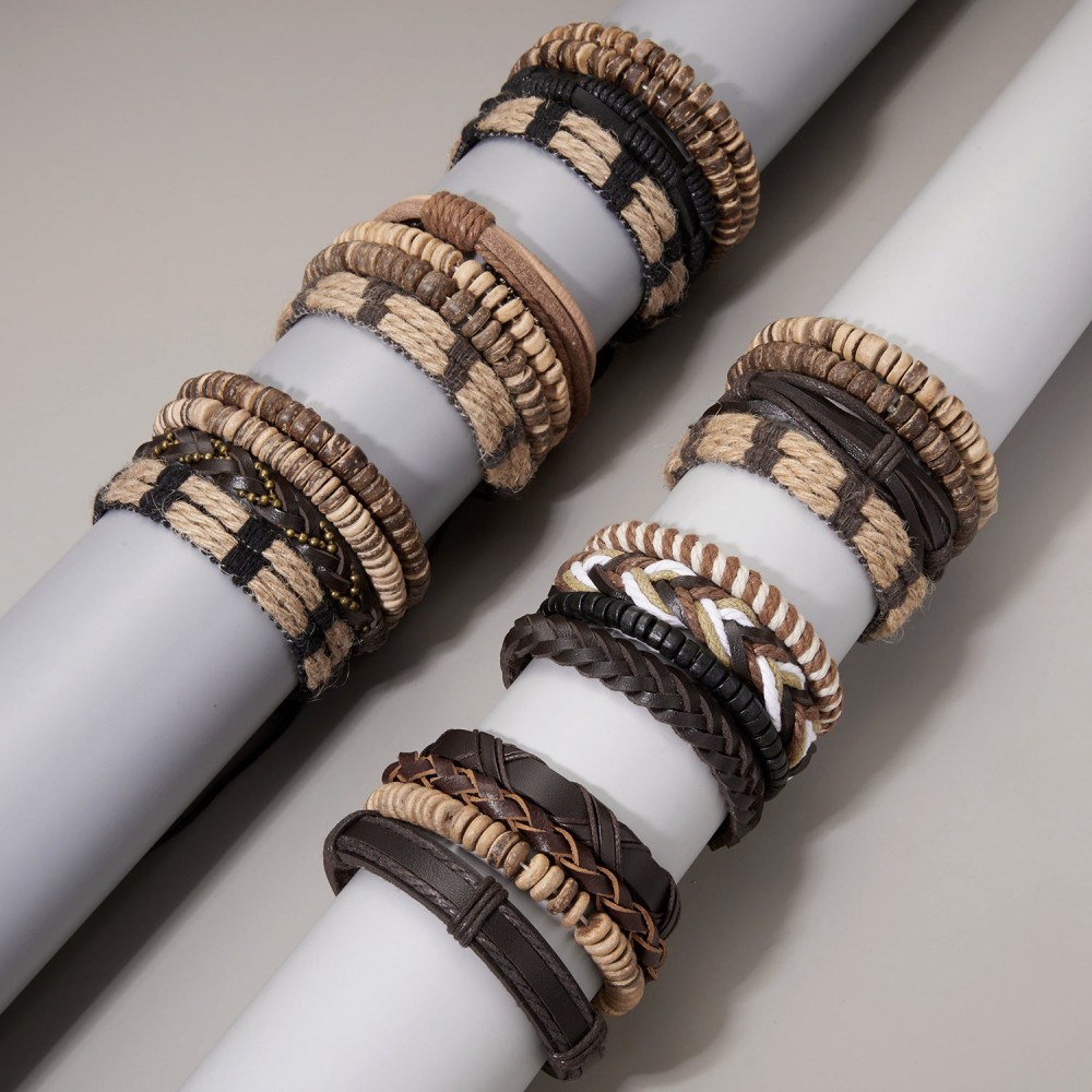 Coconut Shell Wood Beads Braided Bracelet Leather Bracelet