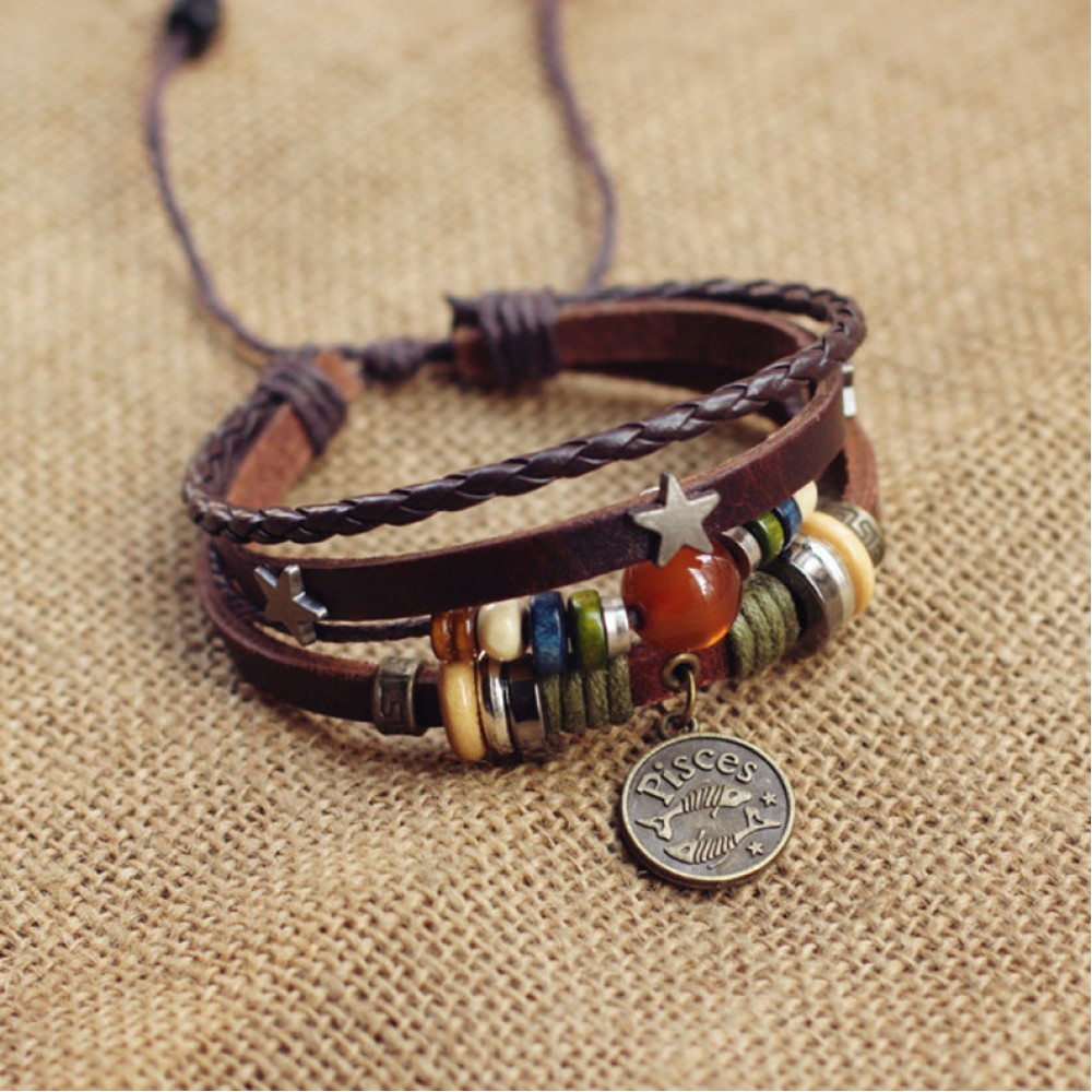 Twelve Constellation Agate Punk Vintage Rivet Jewelry Multi-