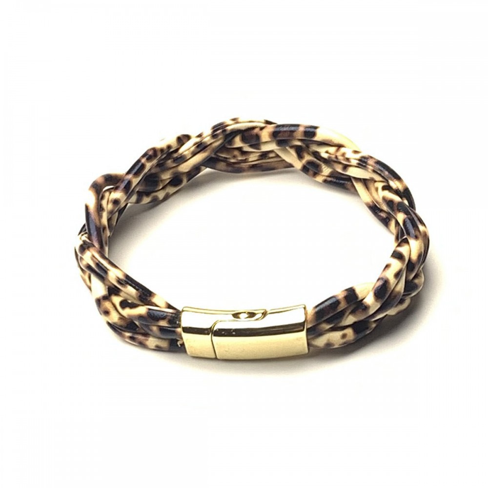 6-strand braided bracelet silicone tube leopard leather brac