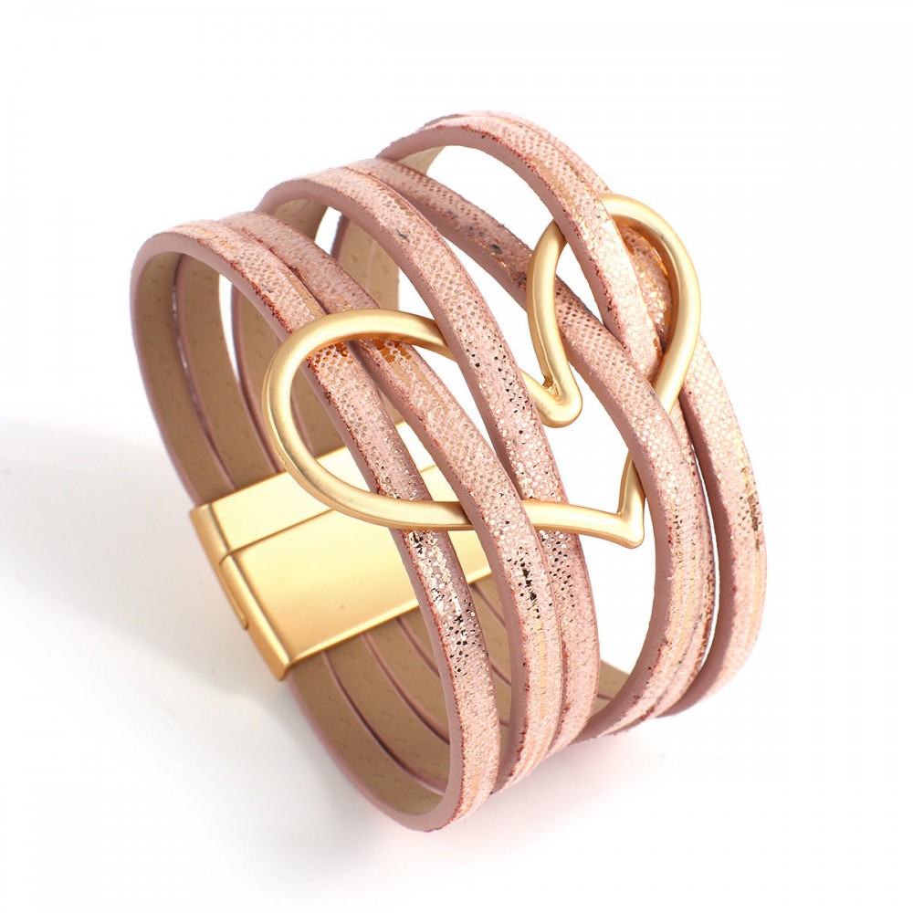 Multi-layered Love Alloy Magnetic Buckle Bohemian Fashion PU Leather Bracelet