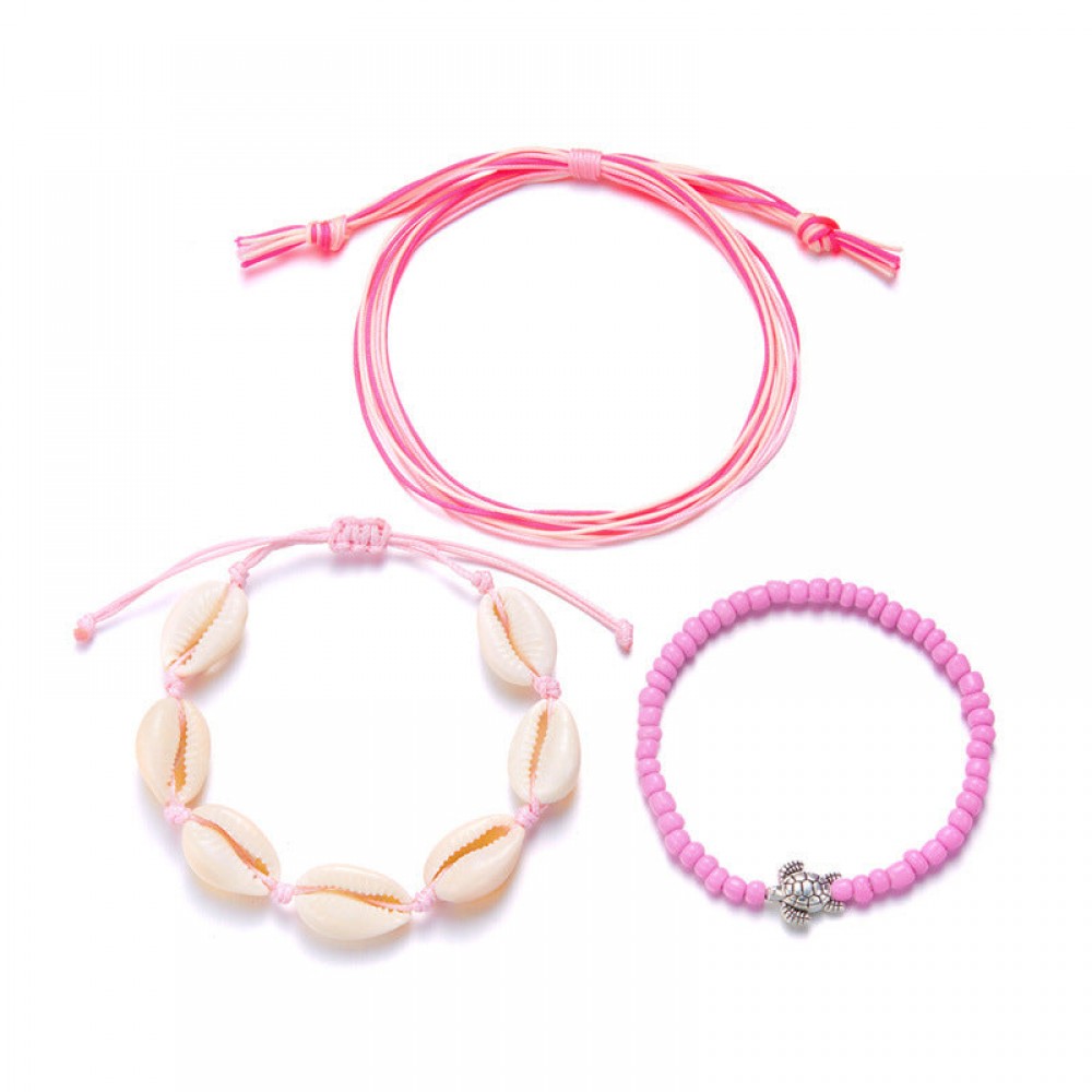 Vintage beach 3-piece set shell turtle rice bead bracelet pu