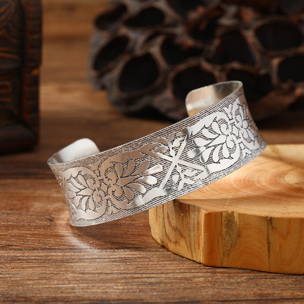 Retro metal wide open personality ethnic style silver exotic