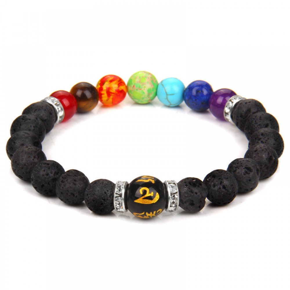 Natural Volcanic Stone Bracelet Colorful Six-word Motto Beads