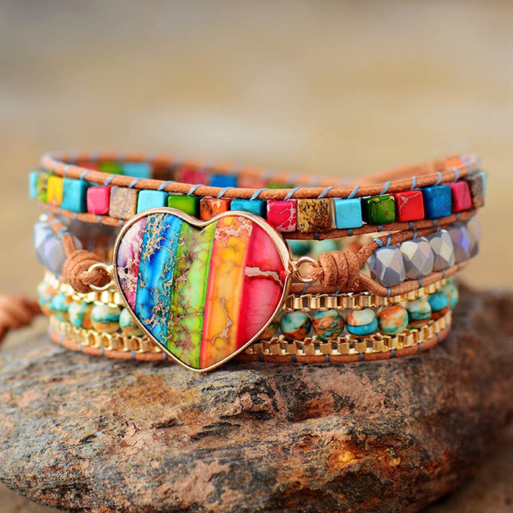 Multi-Layer Woven Design Natural Emperor Stone Leather Brace