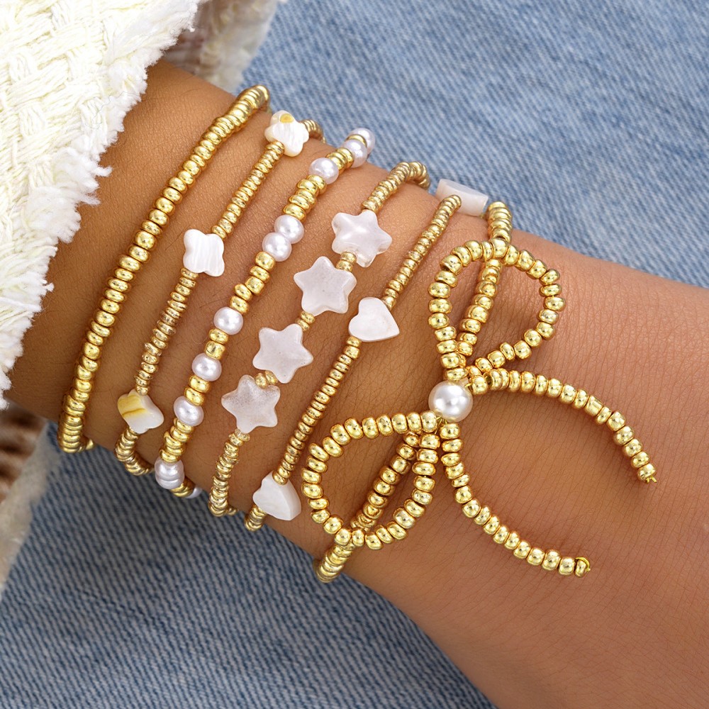 Bow Pearl Bracelet 6-Piece Set