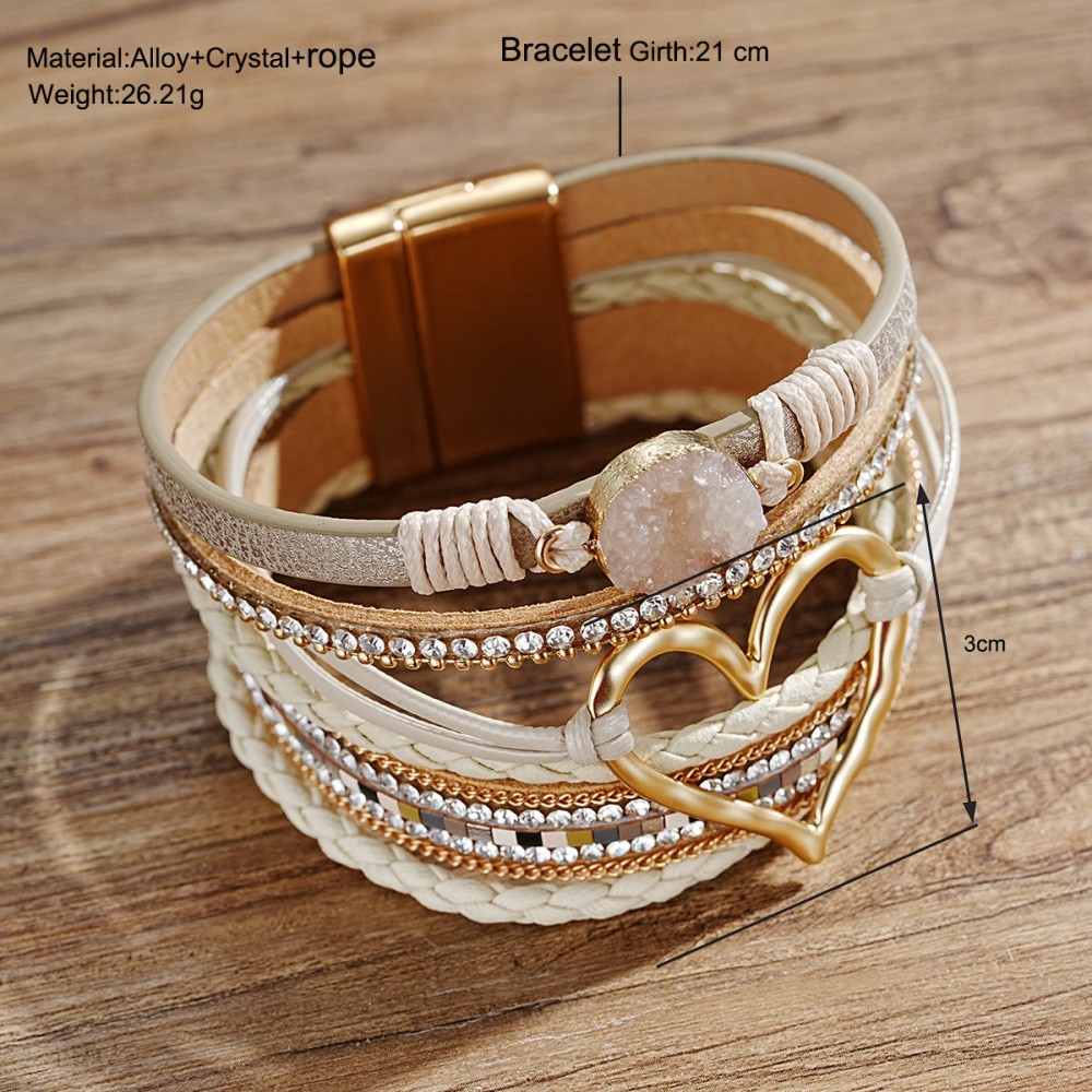 Heart-shaped Six Layer Women's Leather Bracelet OLY-BT-HanZS013