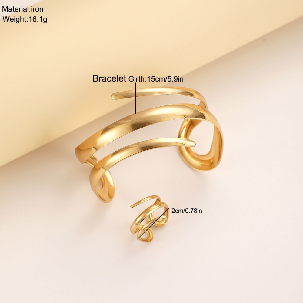 Line hollow water drop ring bracelet set