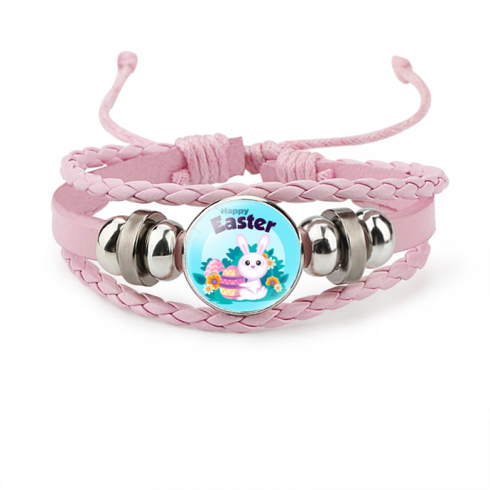 Easter Rabbit Time Gemstone Pink Leather Multi Layer Woven Bracelet OLY-BT-DaMu001