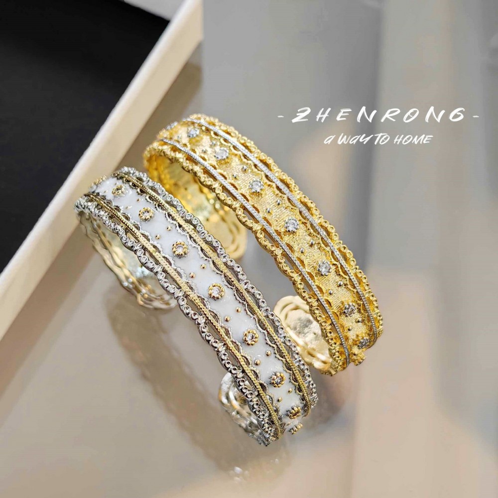 woven carved gold paint full diamond bracelet