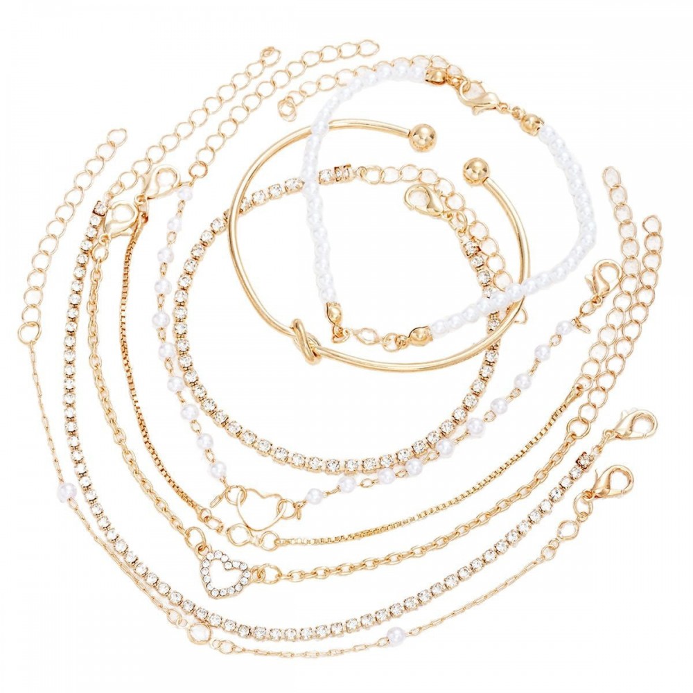Diamond zircon heart bracelet 8-piece set