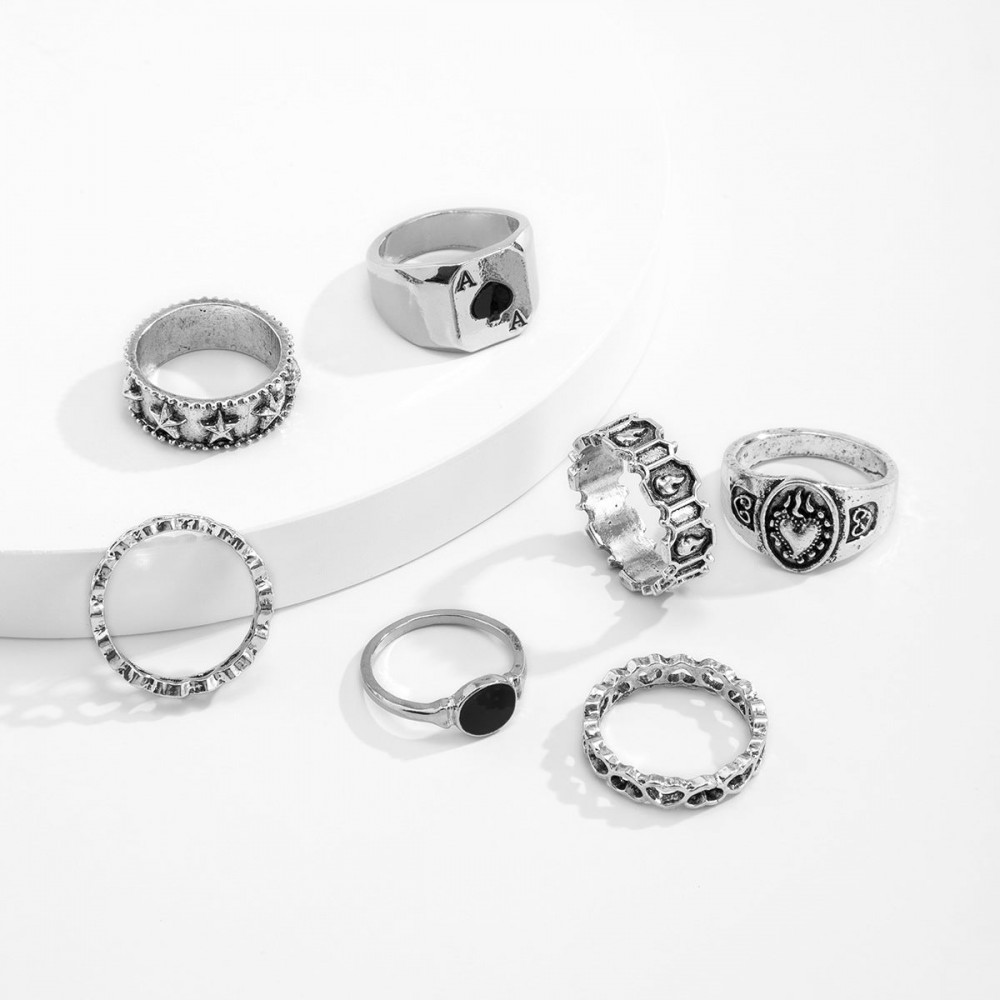 Men's metal ring set geometric hollow oil drop ring set ring