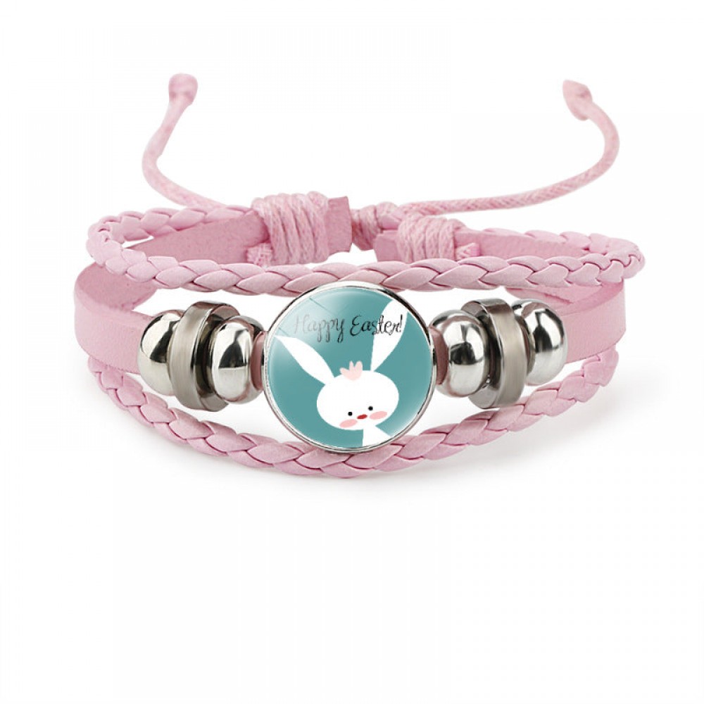 Easter Rabbit Time Gemstone Pink Leather Multi Layer Woven Bracelet OLY-BT-DaMu001