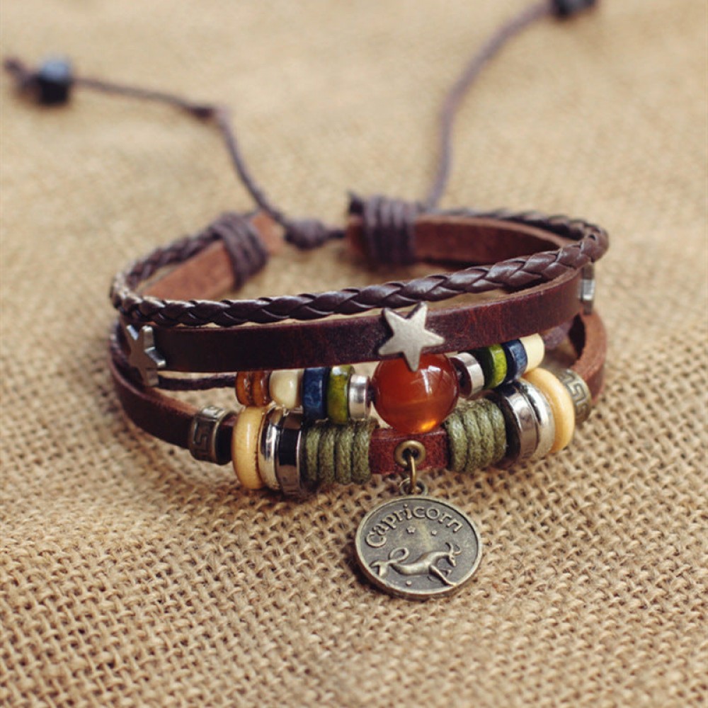 Twelve Constellation Agate Punk Vintage Rivet Jewelry Multi-