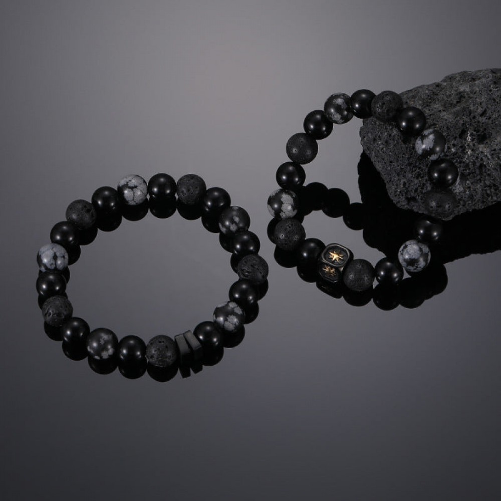Black Onyx Alabaster Couple Titanium Steel Bracelet