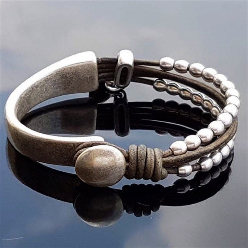 Bohemian style double layer stitching bracelet beaded leathe