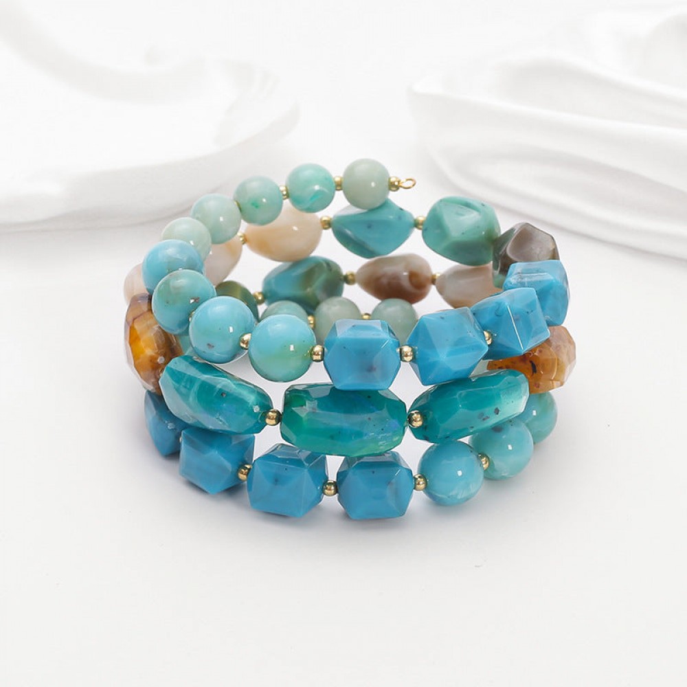 Bohemian acrylic beaded bracelet multi-layered elastic brace