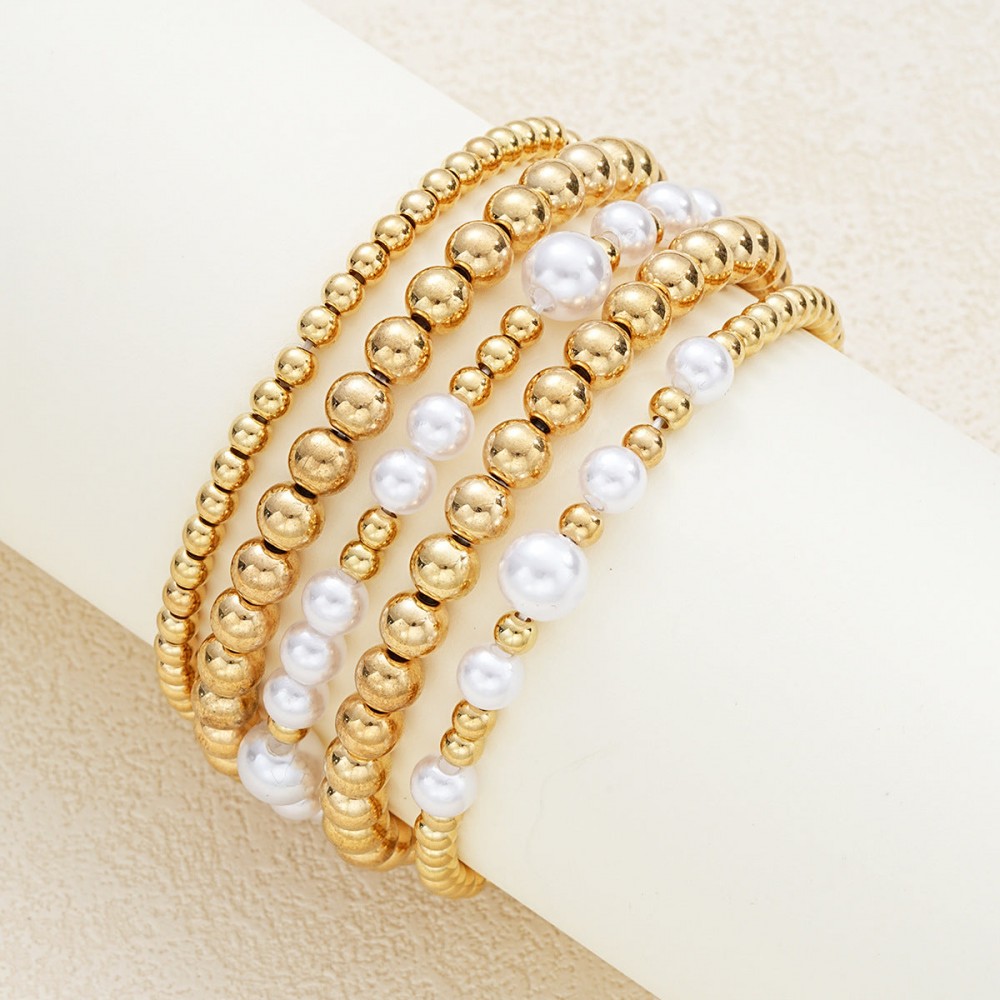 Fashionable and simple elastic beaded bracelets 7 pieces