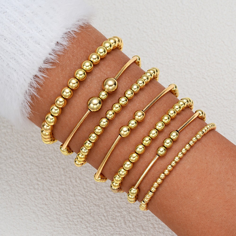 Fashionable and simple elastic beaded bracelets 7 pieces