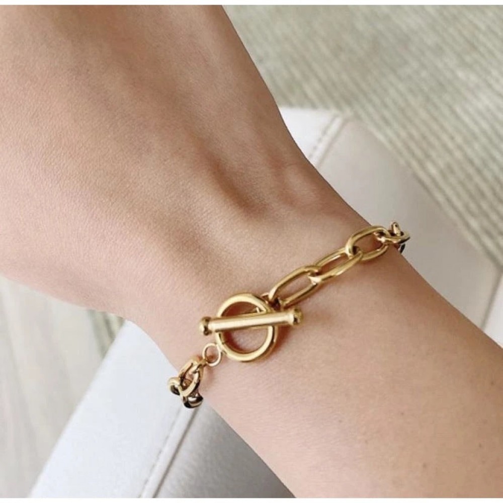 fashion gold-plated stainless steel oval chain bracelet