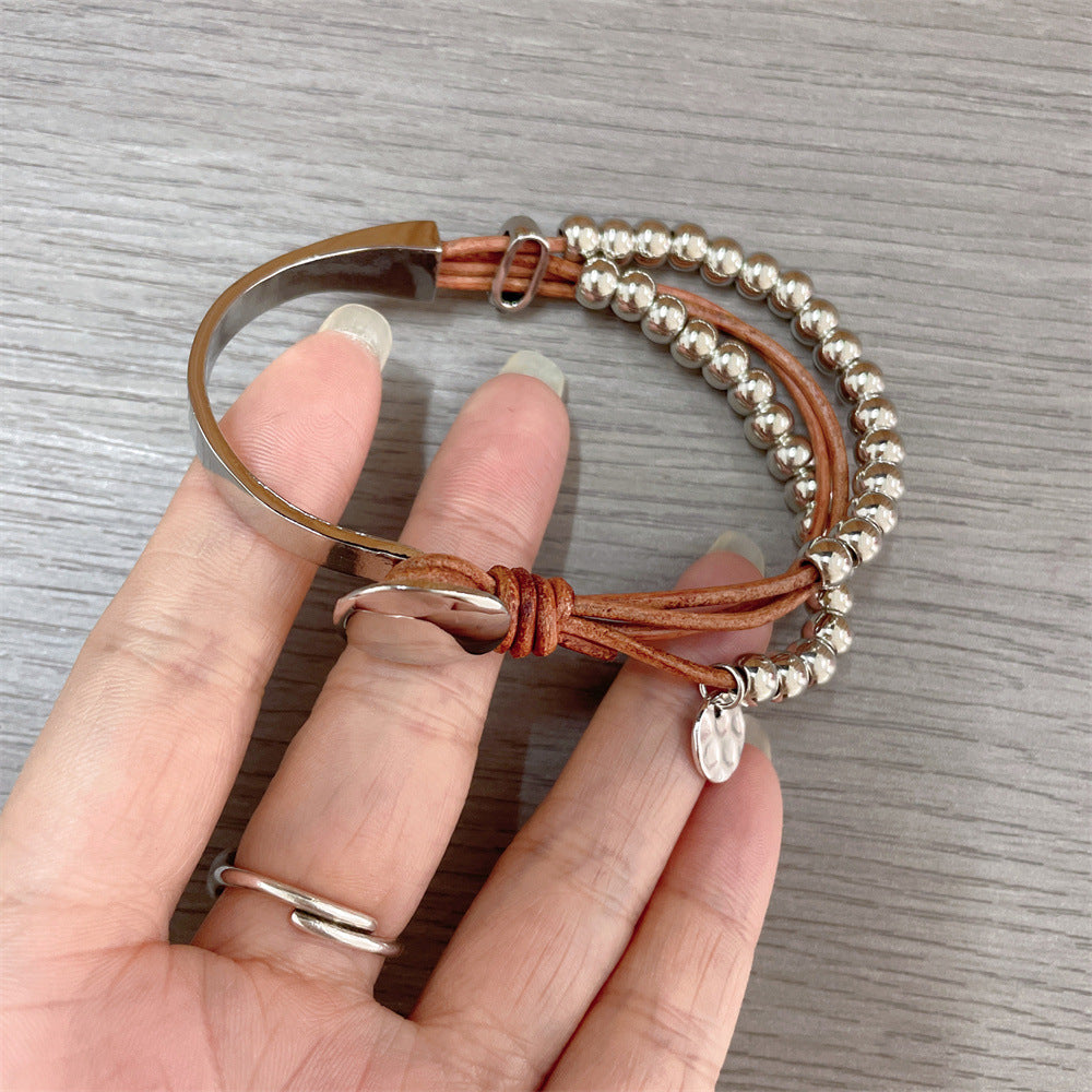 Bohemian style double layer stitching bracelet beaded leathe