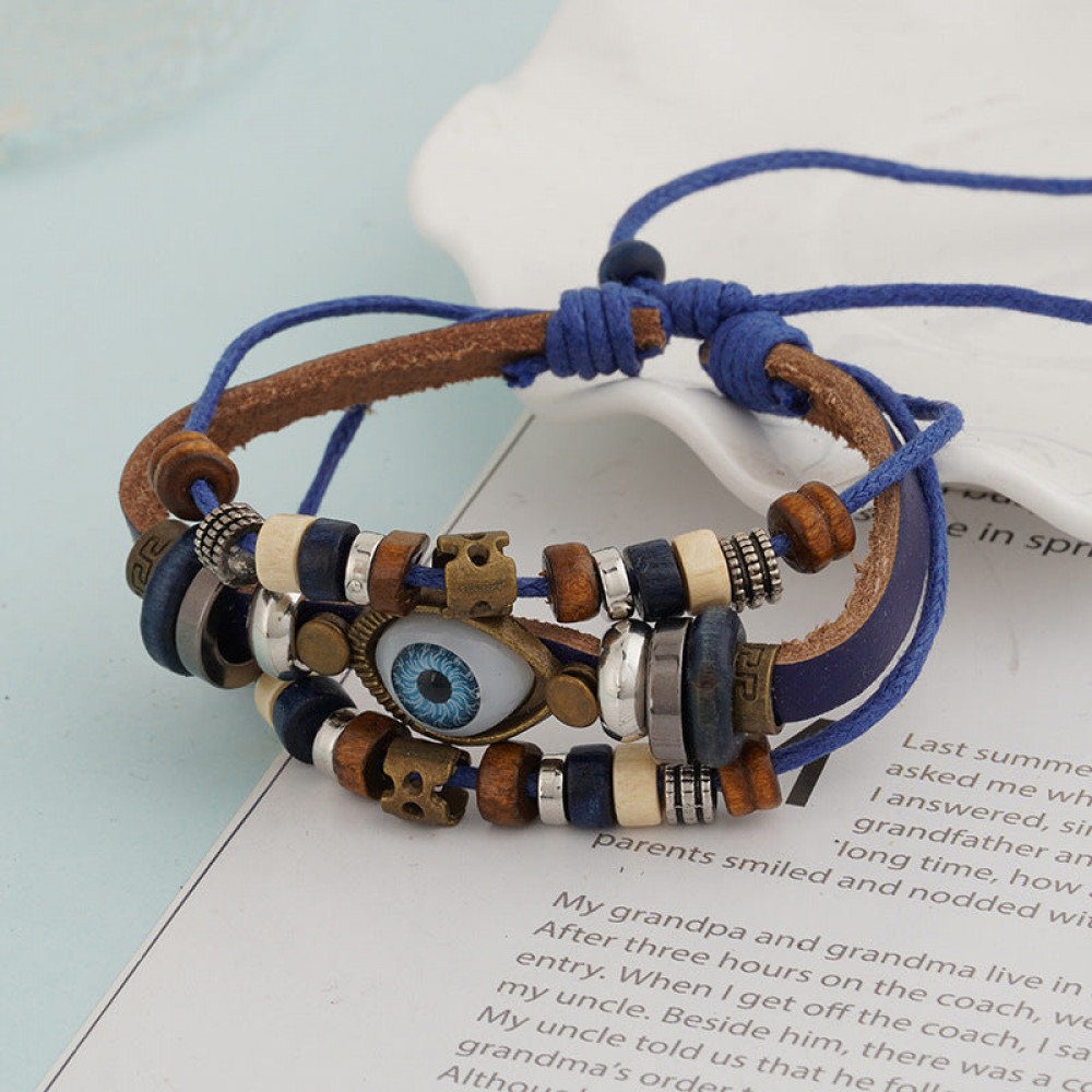 Vintage Multi-layered Cowhide Eye Braided Bracelet