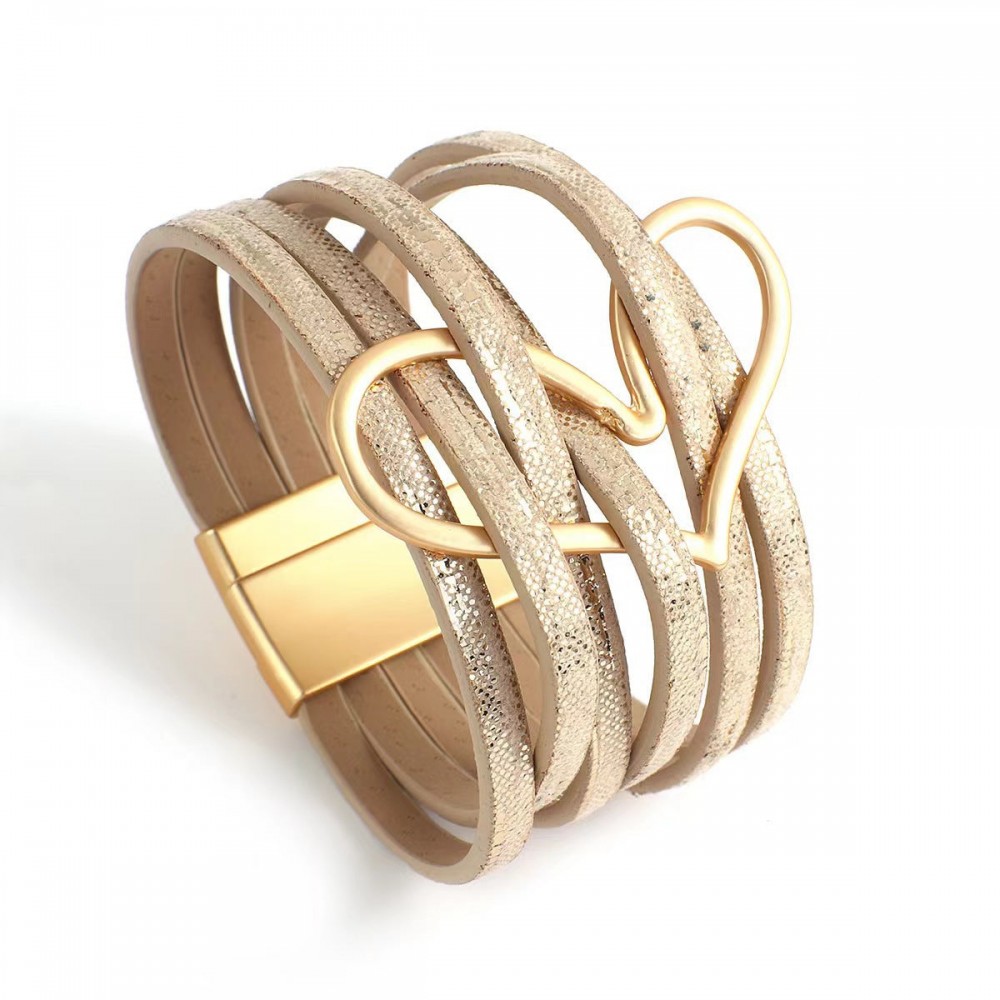 Multi-layered Love Alloy Magnetic Buckle Bohemian Fashion PU Leather Bracelet