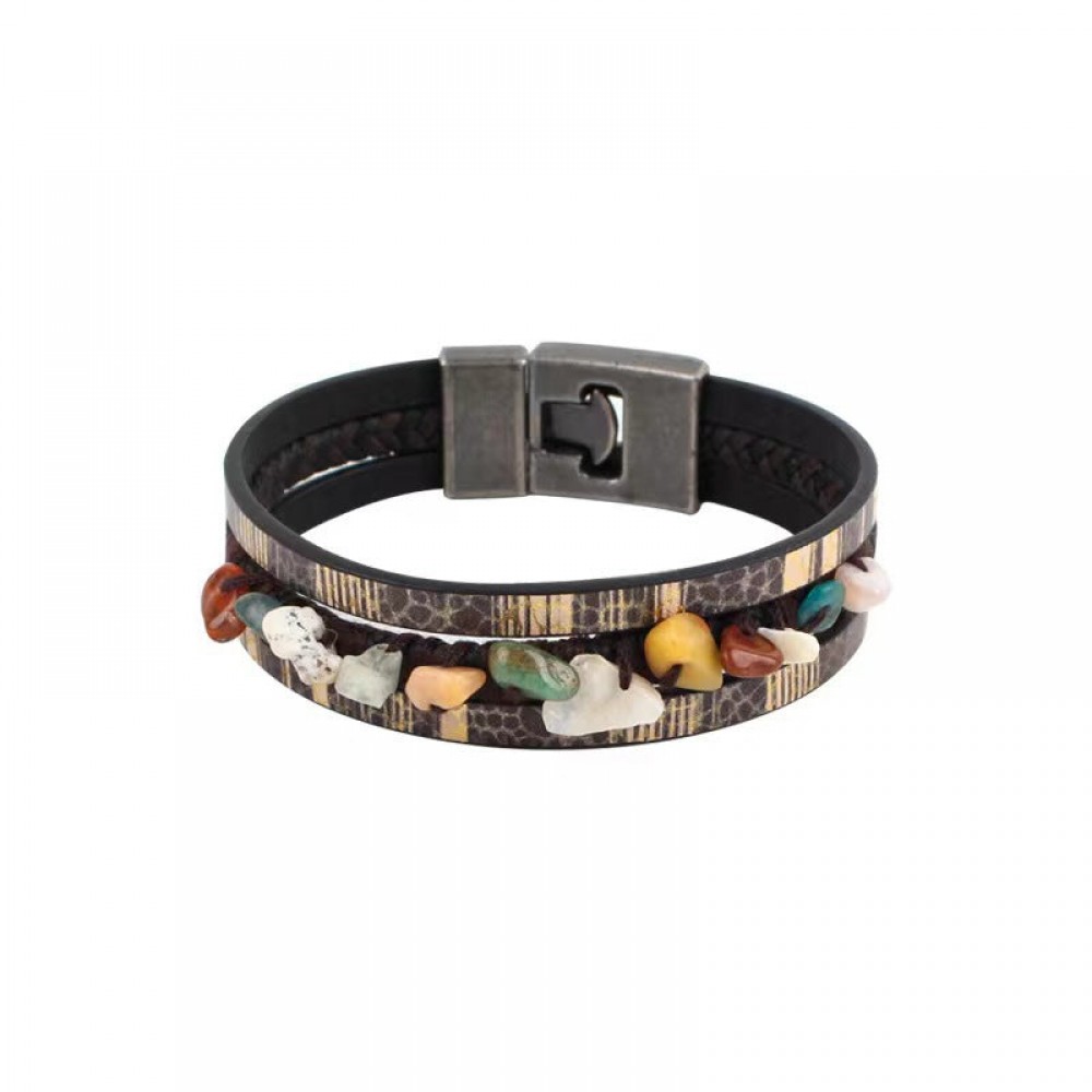 Hand-woven natural stone multi-layered leather bracelet