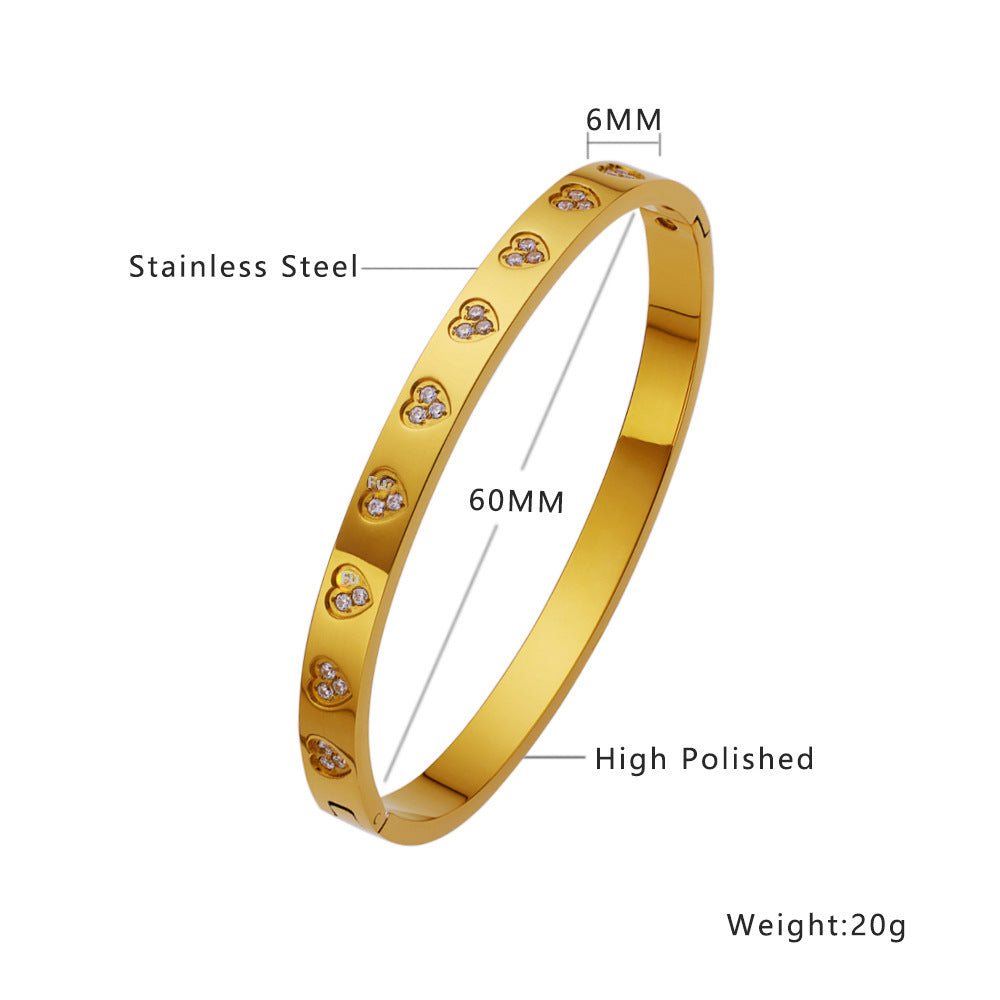 18K gold plated diamond retro stacked titanium steel bracele