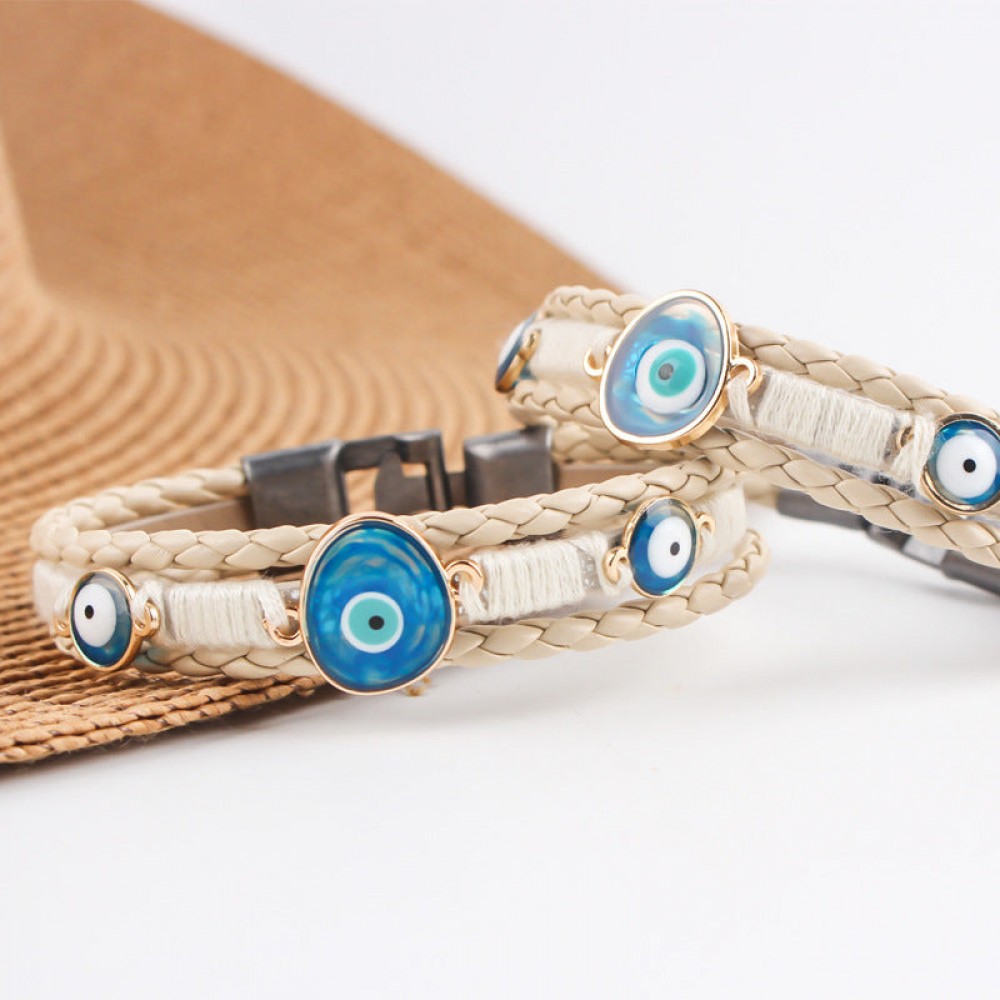 Alloy leather multi-layer braided Turkish style blue eye bra