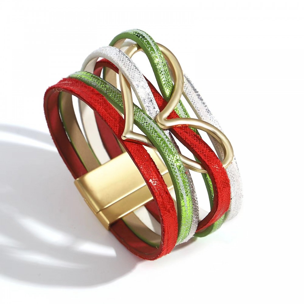 Multi-layered Love Alloy Magnetic Buckle Bohemian Fashion PU Leather Bracelet