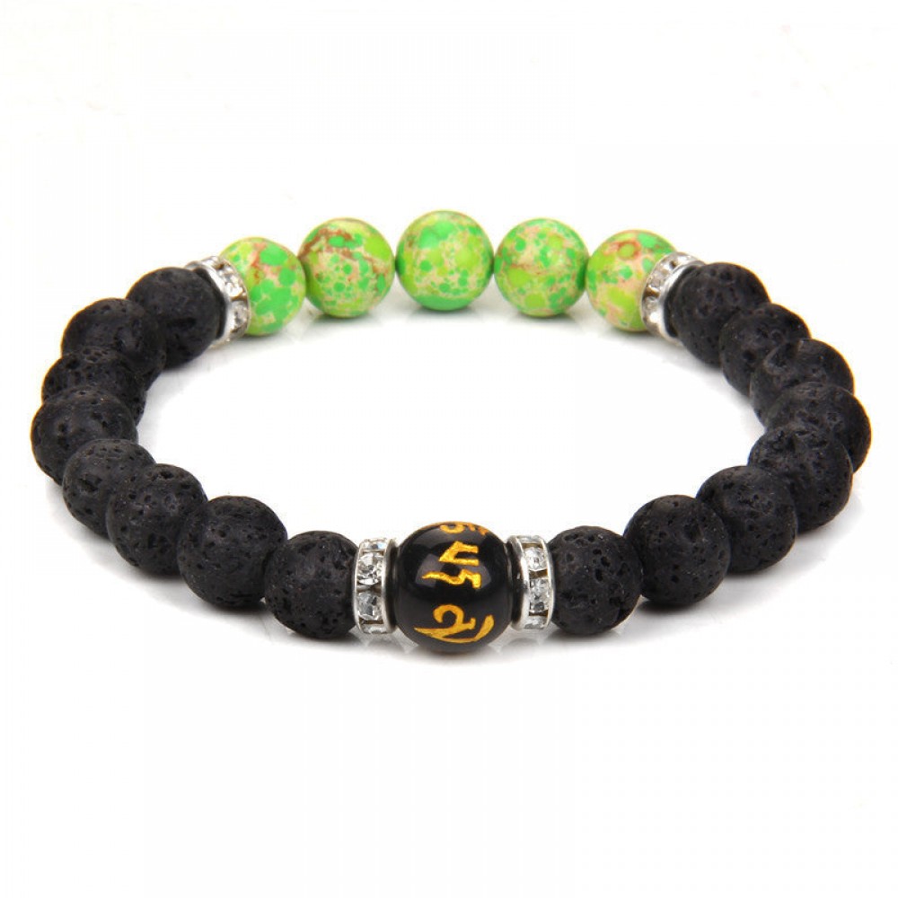 Natural Volcanic Stone Bracelet Colorful Six-word Motto Beads