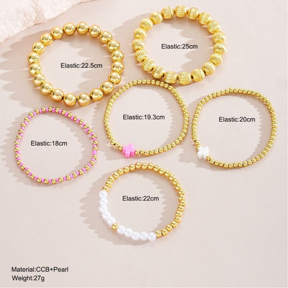 Colorful Fashion Dopamine Cross Pearl Bracelet 6-piece Set