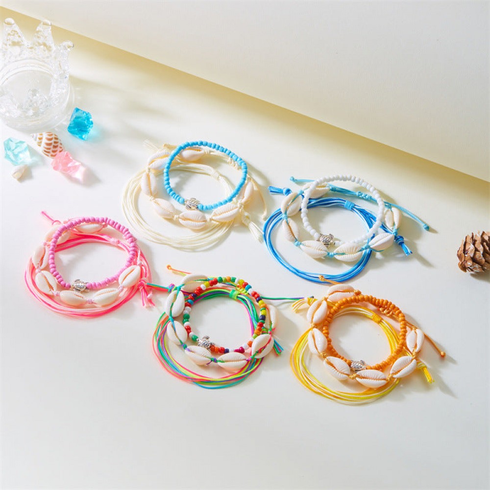Vintage beach 3-piece set shell turtle rice bead bracelet pu