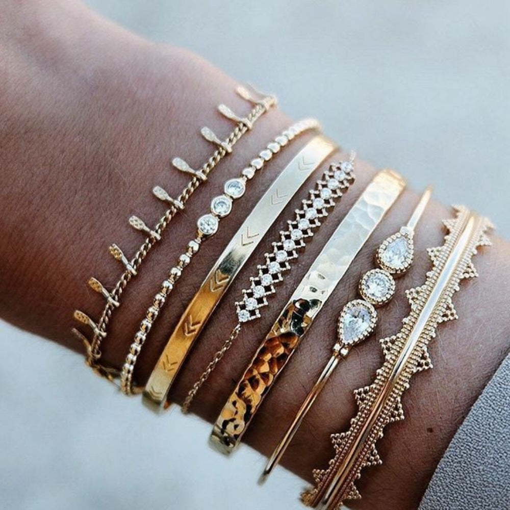 Metal Retro Punk Style Alloy Bracelet Set 7-piece