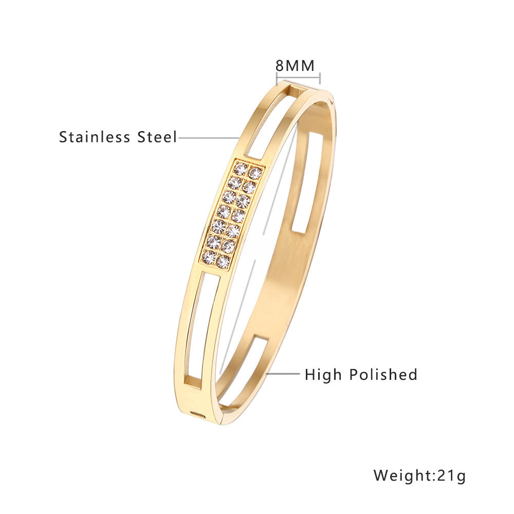 18K gold plated diamond retro stacked titanium steel bracele