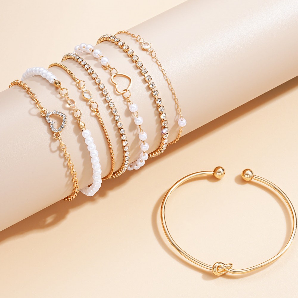 Diamond zircon heart bracelet 8-piece set