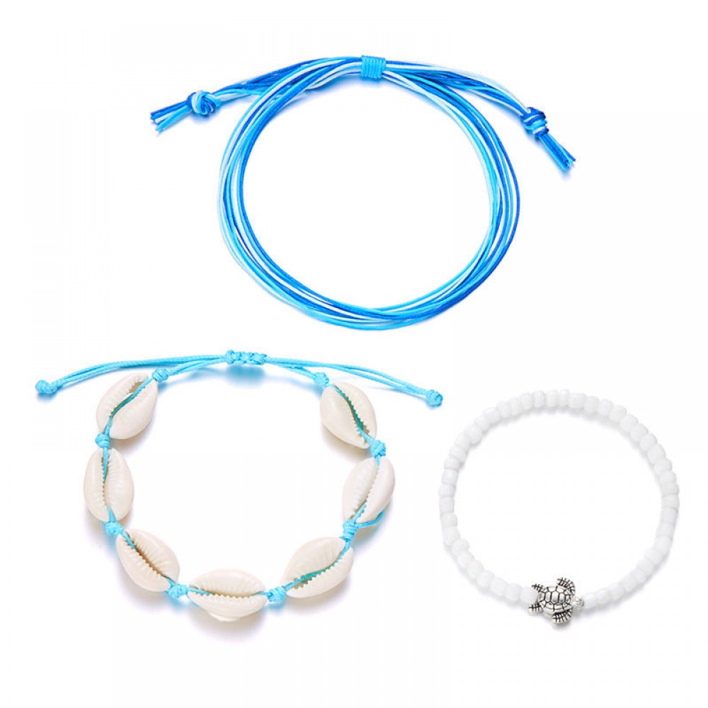 Vintage beach 3-piece set shell turtle rice bead bracelet pu