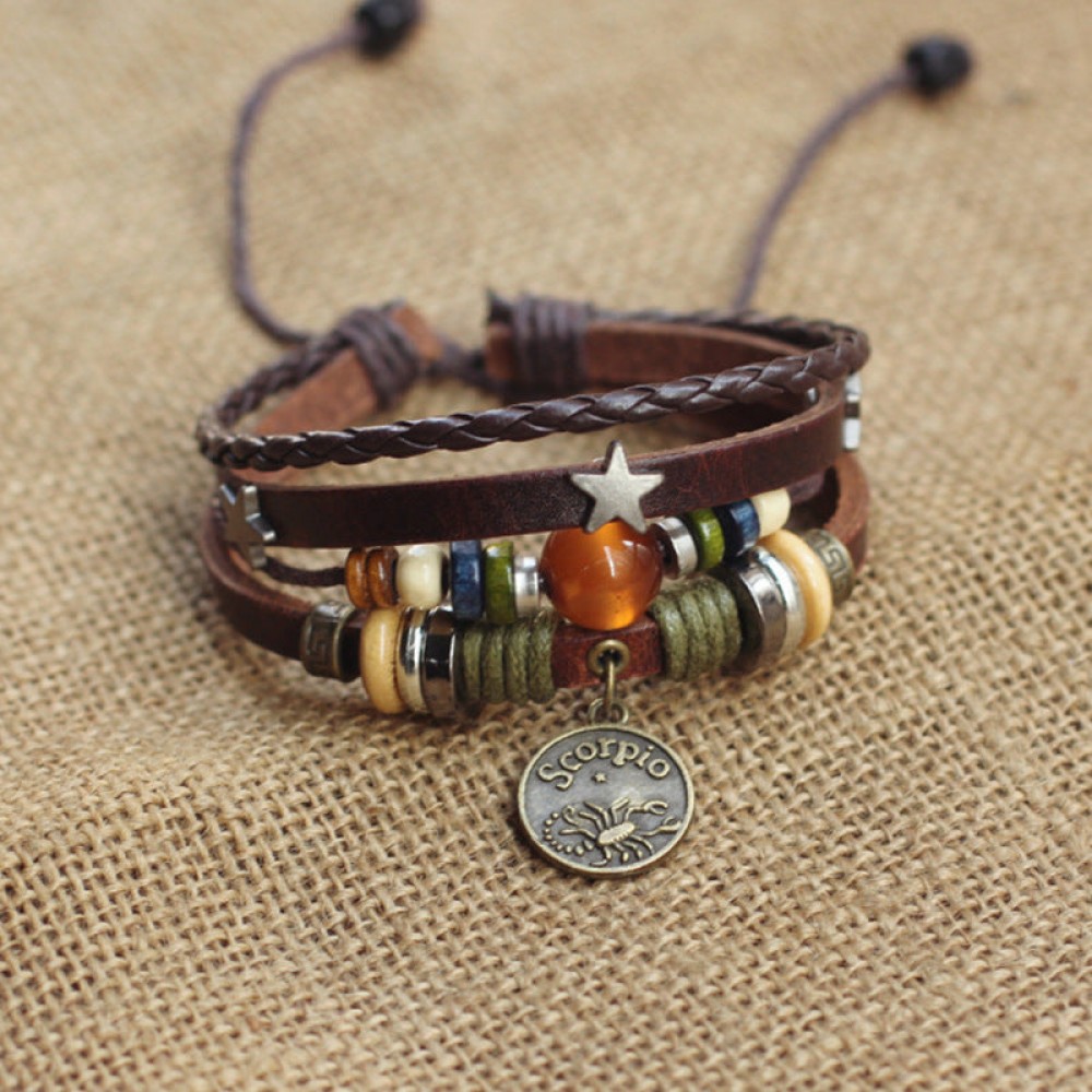 Twelve Constellation Agate Punk Vintage Rivet Jewelry Multi-