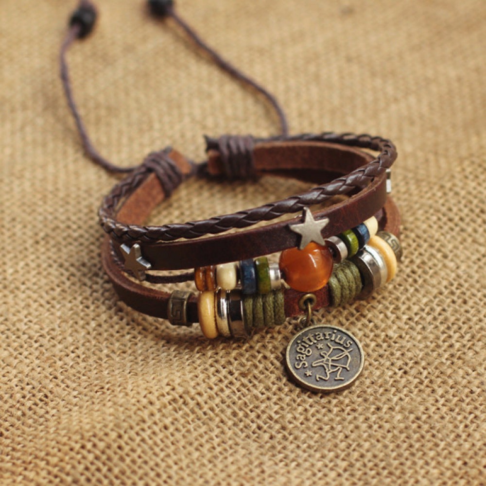 Twelve Constellation Agate Punk Vintage Rivet Jewelry Multi-