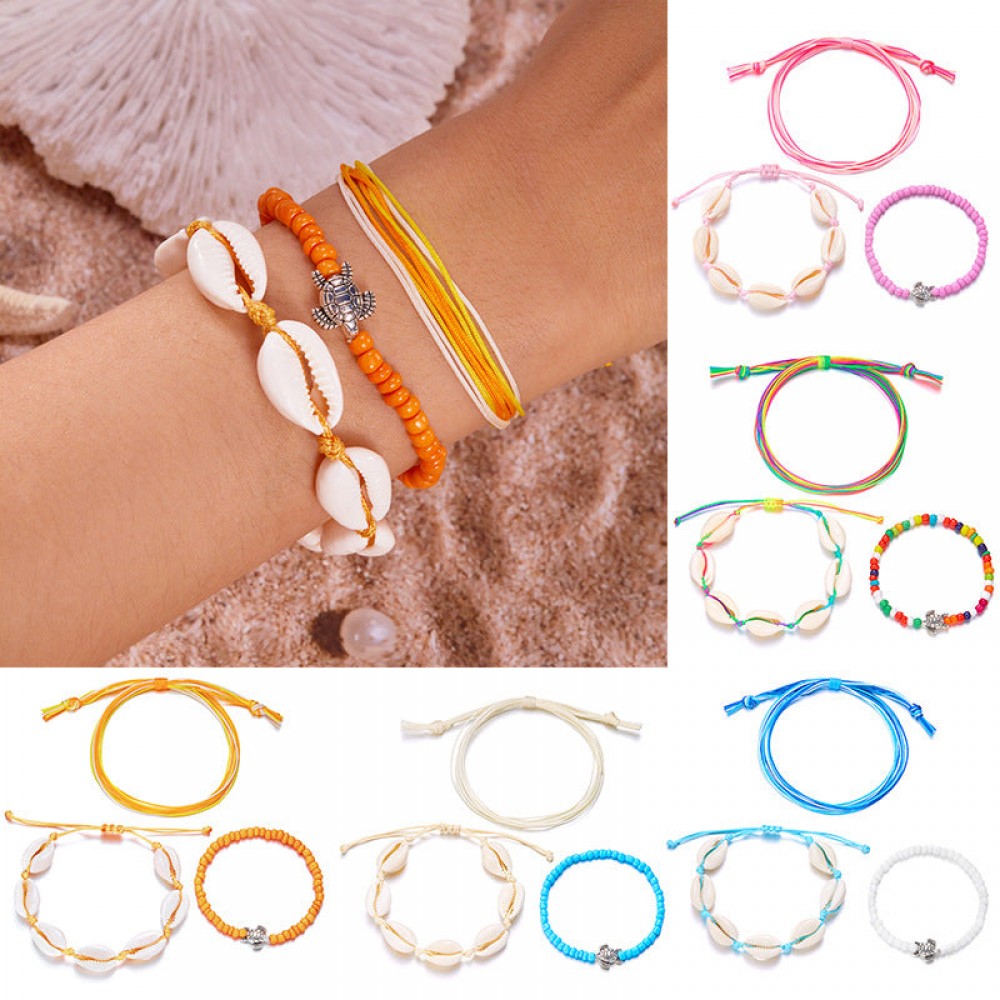 Vintage beach 3-piece set shell turtle rice bead bracelet pu