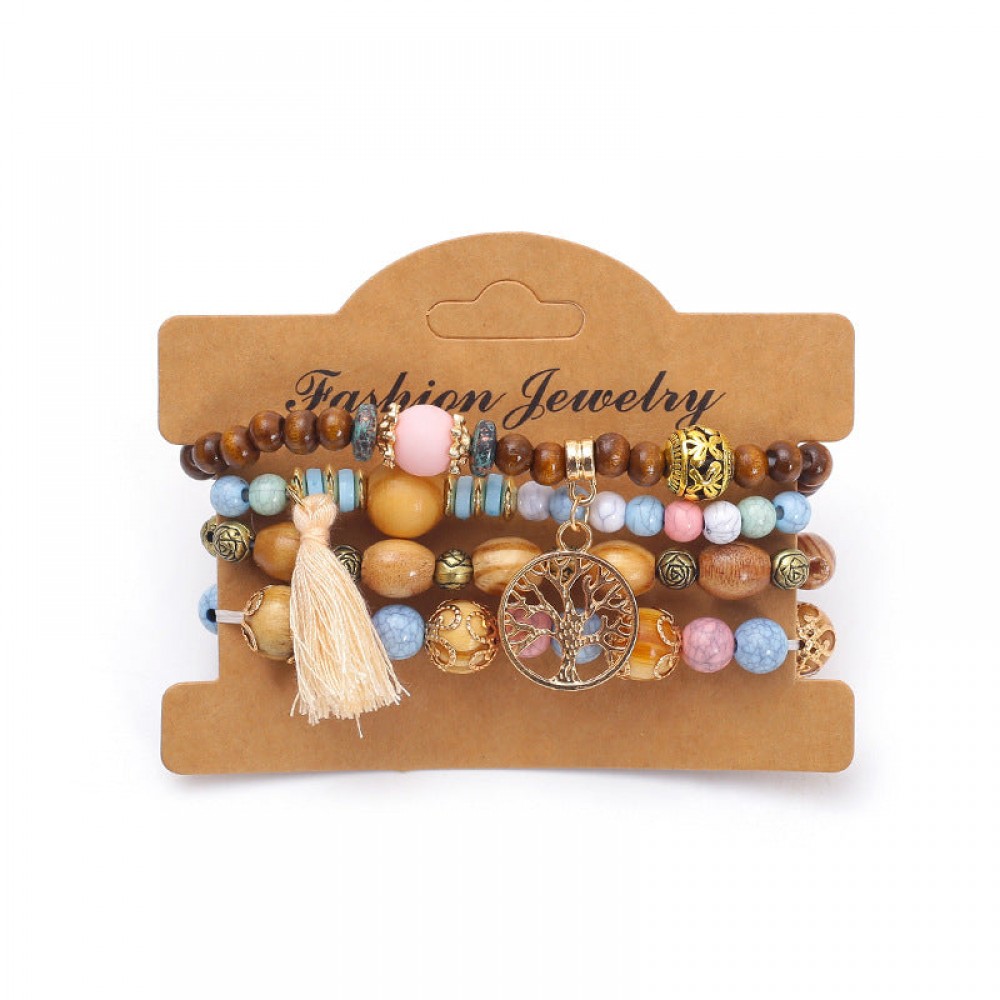 Bohemian multi-layered wooden beaded bracelet jewelry