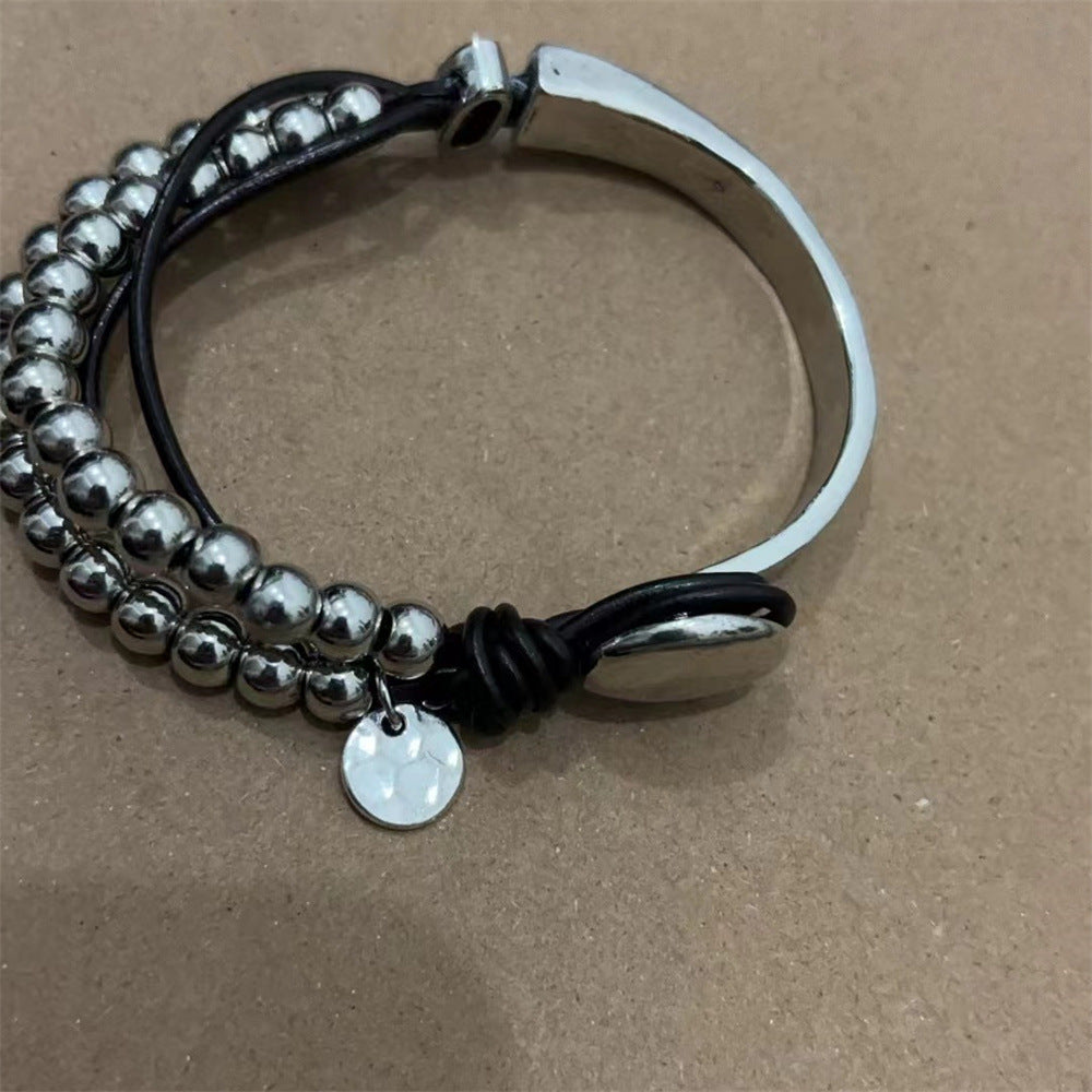 Bohemian style double layer stitching bracelet beaded leathe