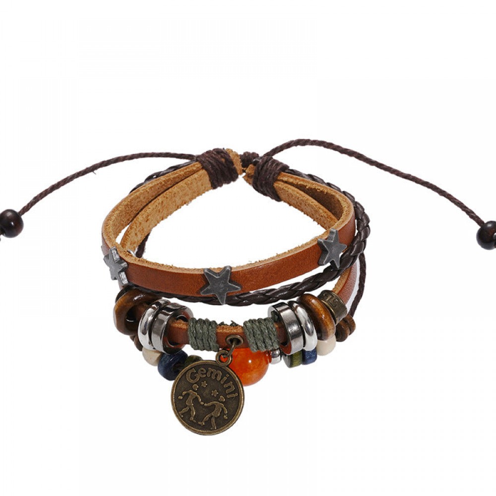 Twelve Constellation Agate Punk Vintage Rivet Jewelry Multi-