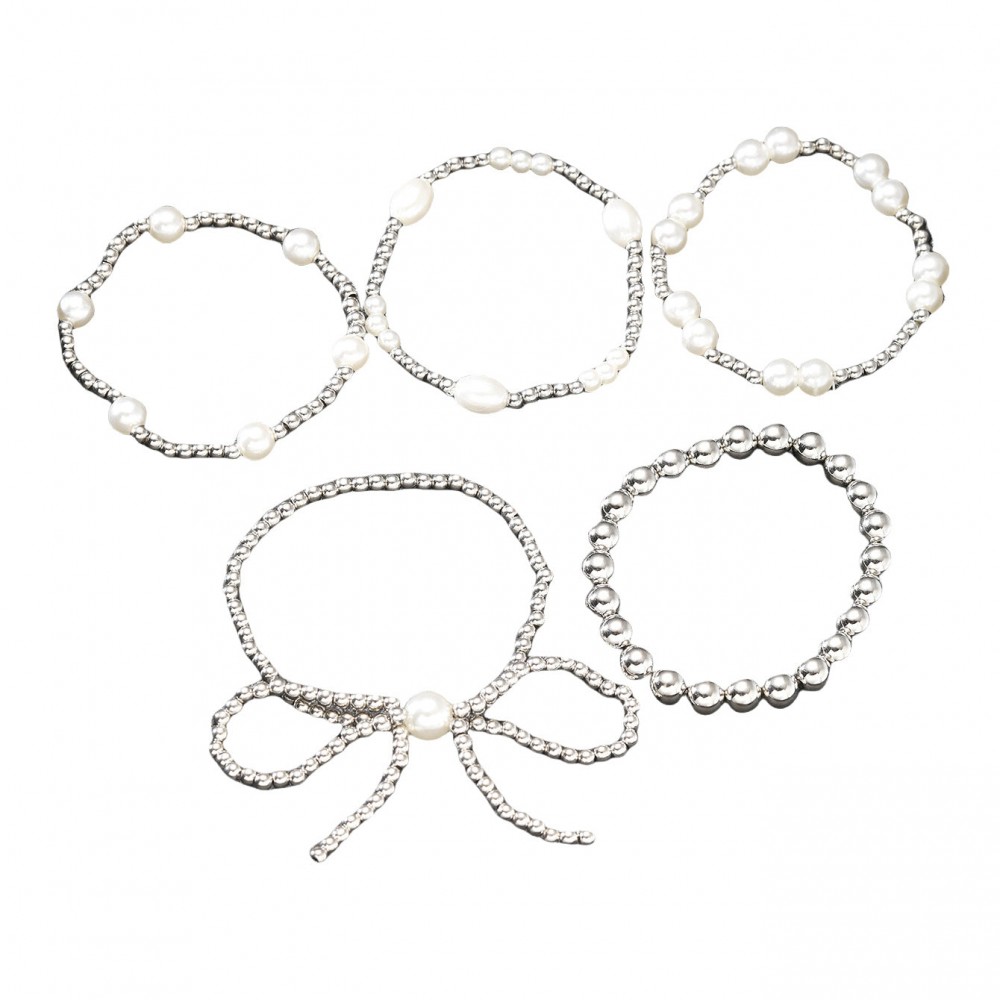 Bow Pearl Beaded Bracelet 5-Piece Set
