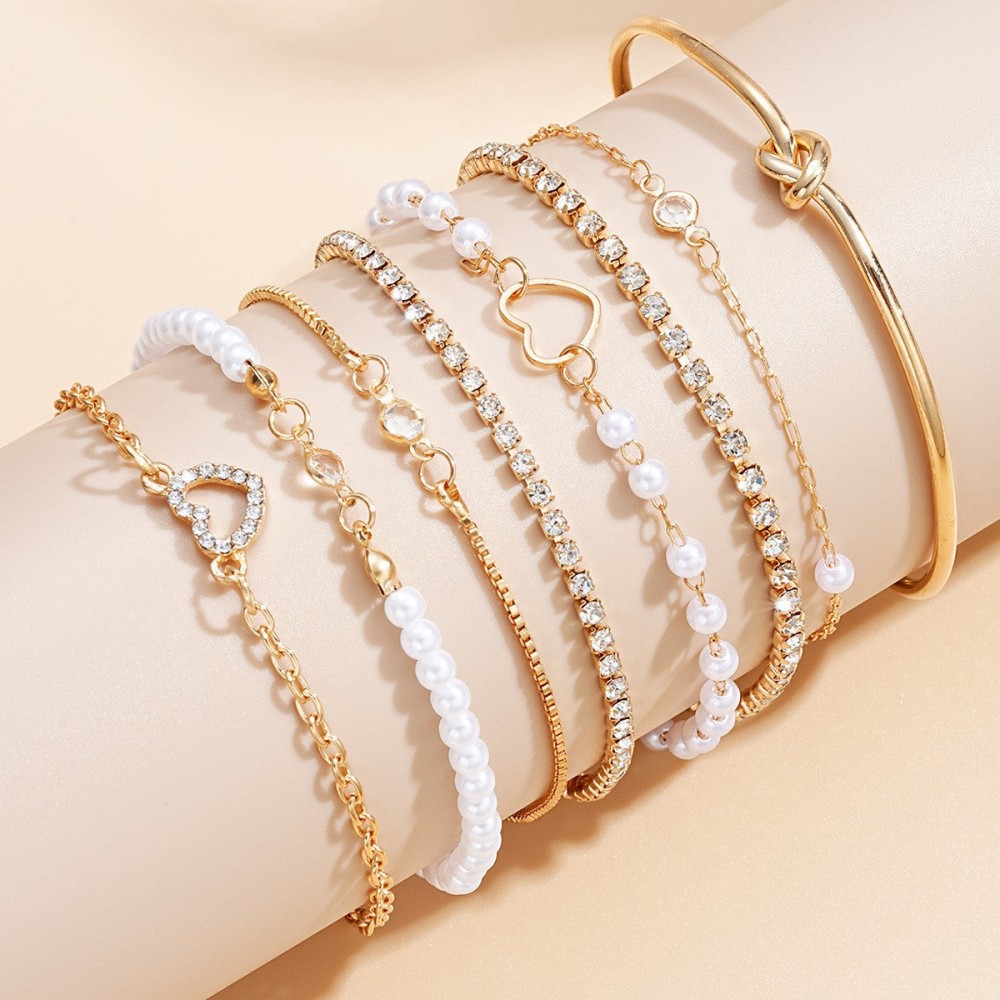 Diamond zircon heart bracelet 8-piece set