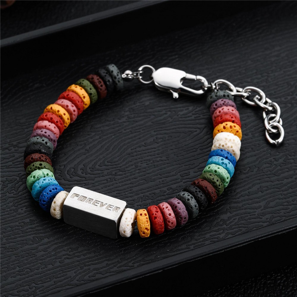 Colorful Volcanic Stone Titanium Steel Stitching Bracelet