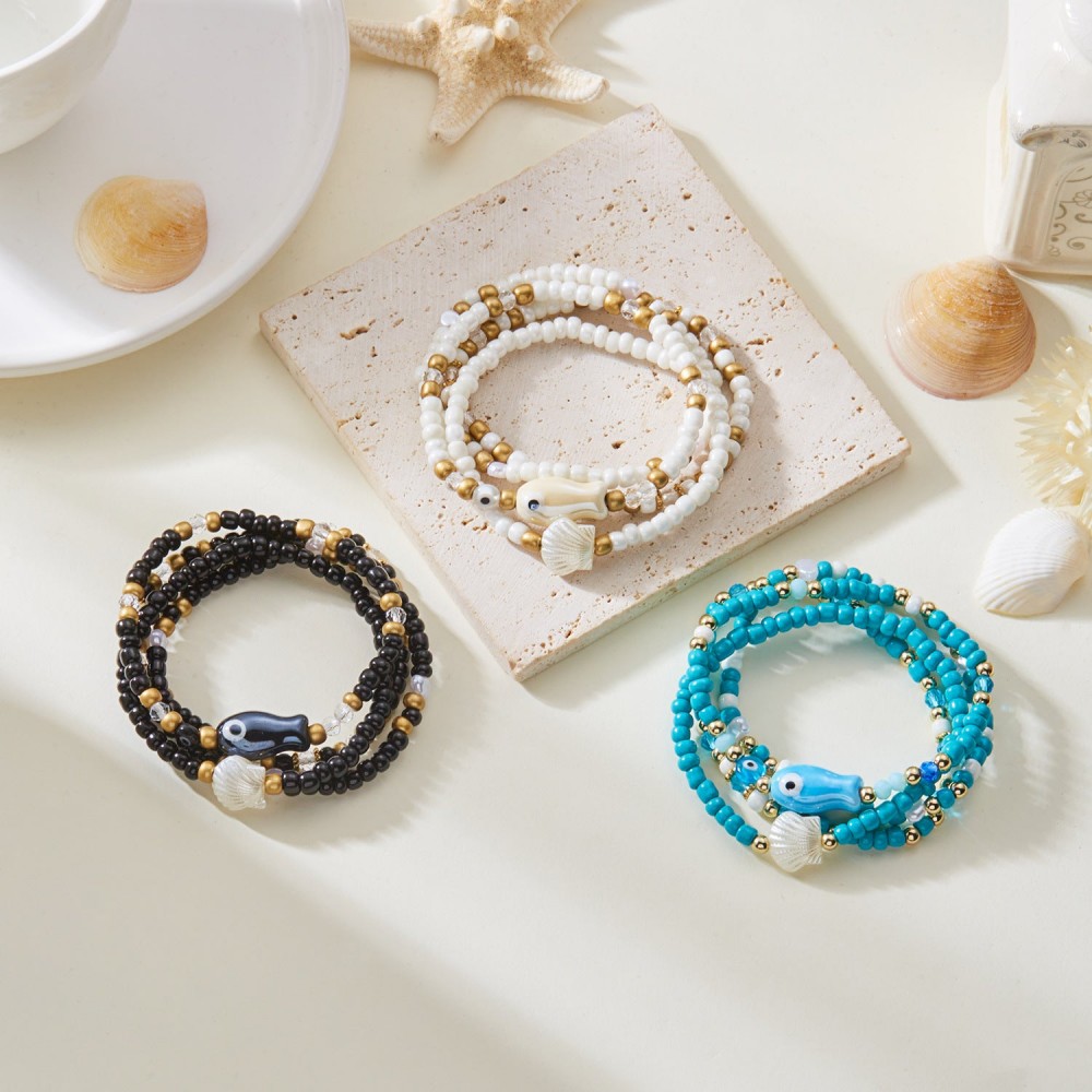 Ceramic fish shell rice bead bracelet 4 pieces set