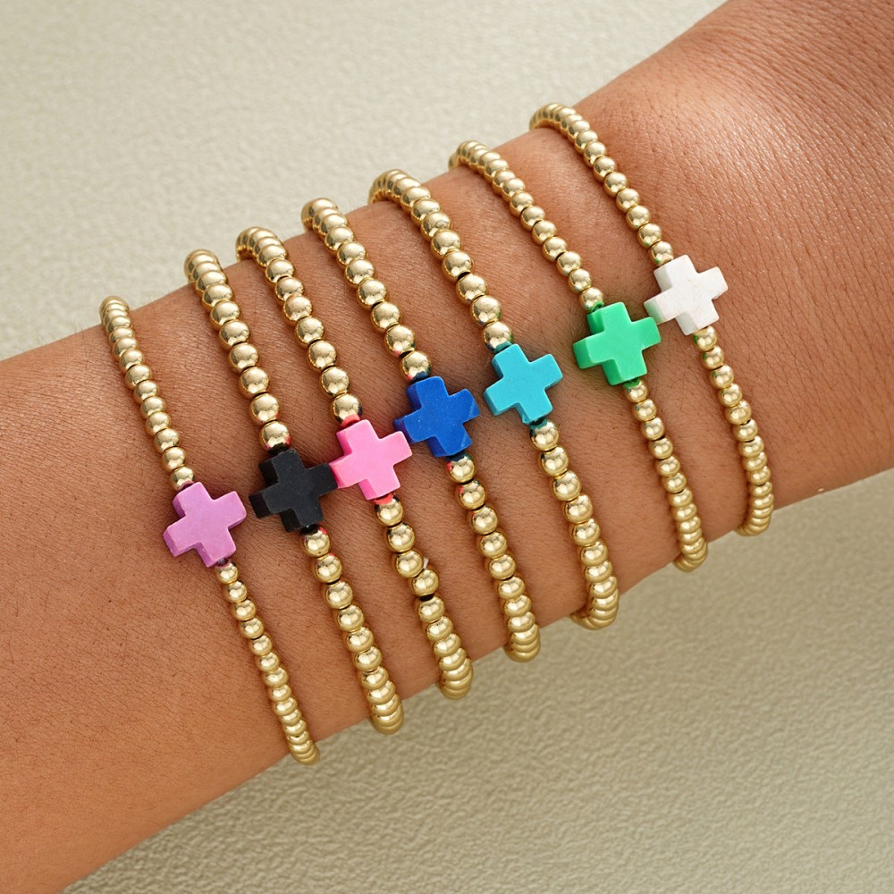 Fashionable and simple elastic beaded bracelets 7 pieces