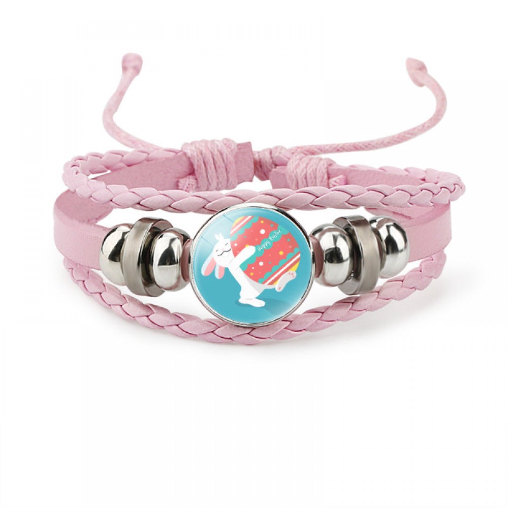 Easter Rabbit Time Gemstone Pink Leather Multi Layer Woven Bracelet OLY-BT-DaMu001
