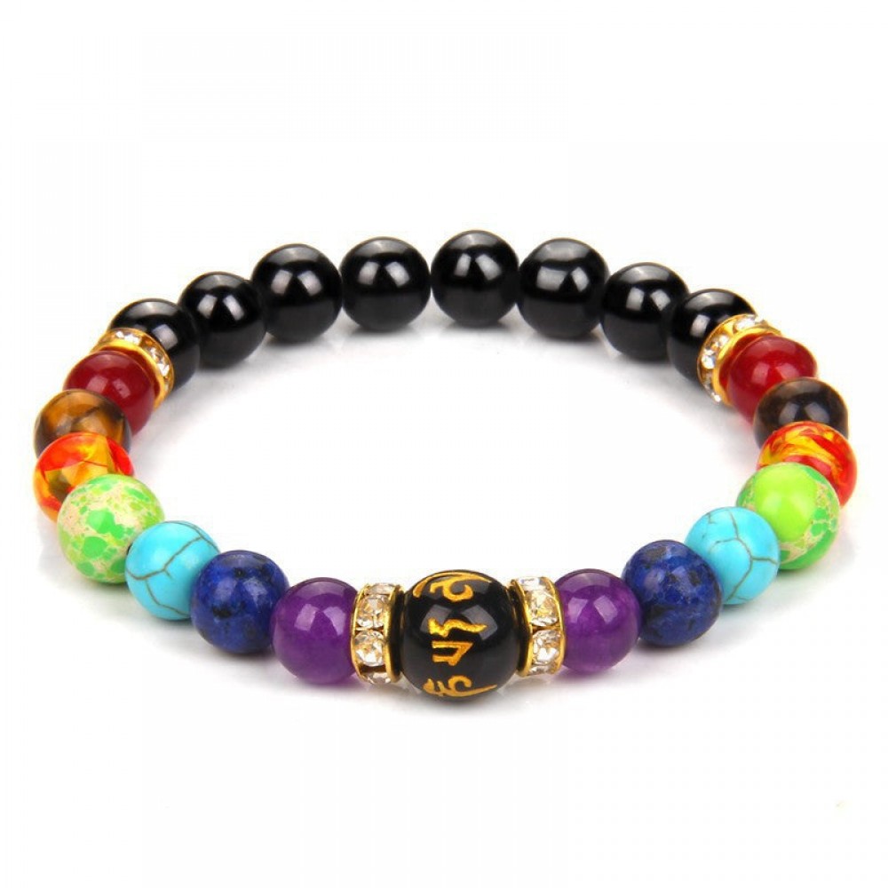 Natural Volcanic Stone Bracelet Colorful Six-word Motto Beads